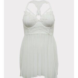 🆕 3X WHITE MESH & LACE APPLIQUE UNDERWIRE BABYDOLL